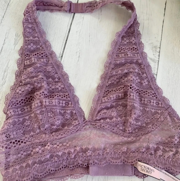 Victoria Secret- Lilac Purple Lace Halter Bralette-XS - Picture 2 of 7